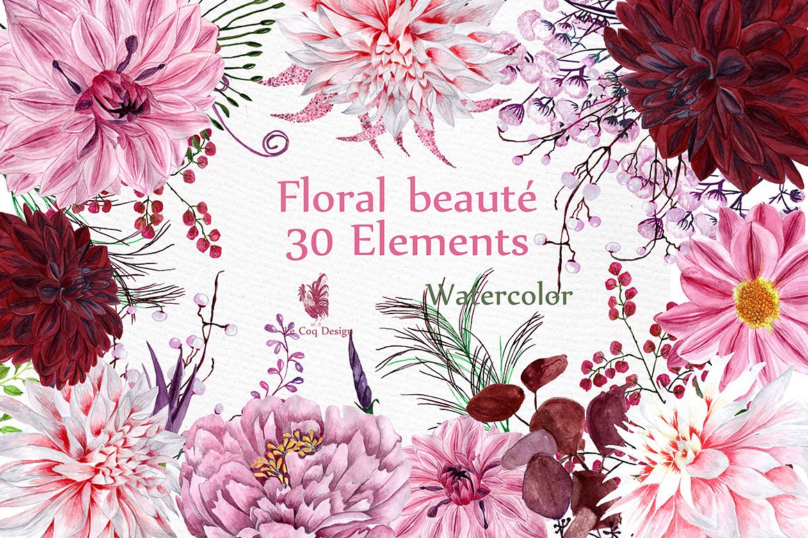 Watercolor flowers clipart example image 1