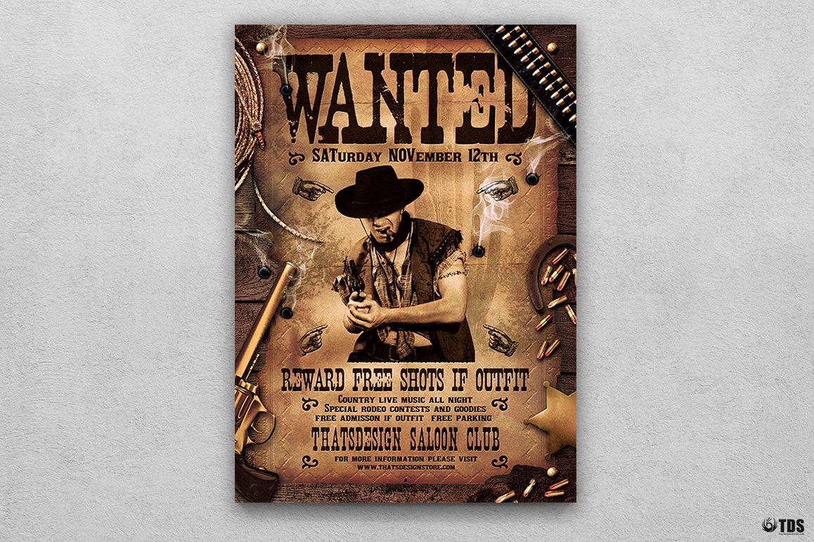 Wanted Western Party Flyer Template example image 1