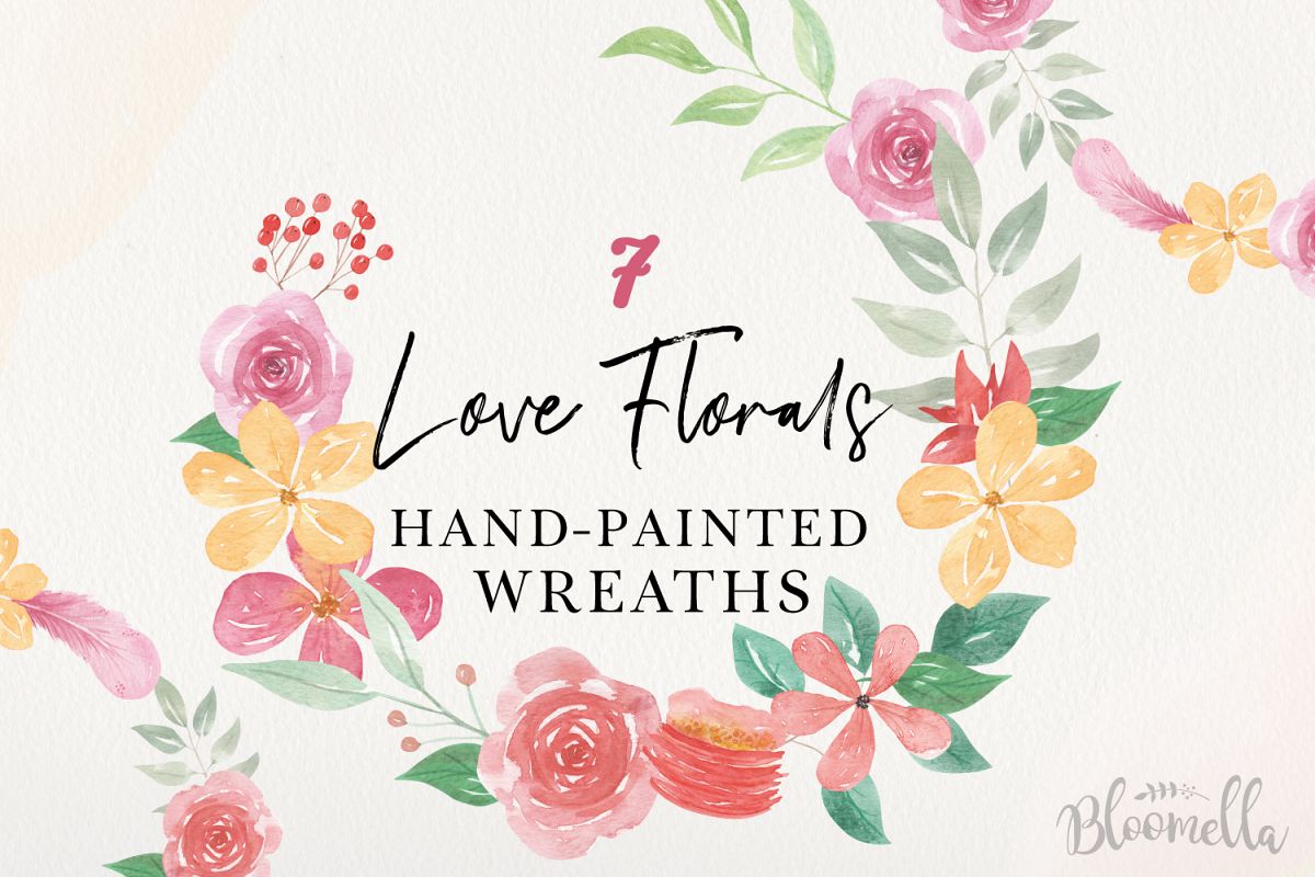 Floral 7 Wreath Watercolor Floral Garlands Flower Pink Berry example image 1