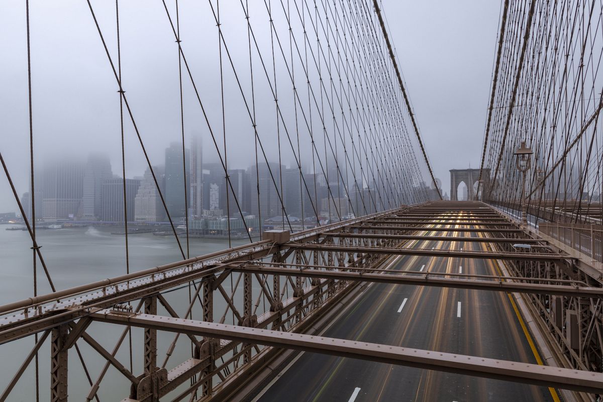 View from Brooklyn bridge on a driveway and finance district example image 1
