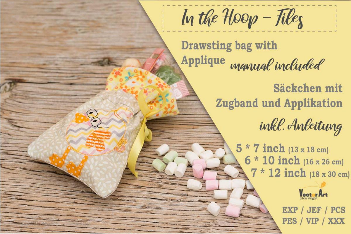 ITH -Drawstring Bag with Chick Motif - Embroidery File example image 1
