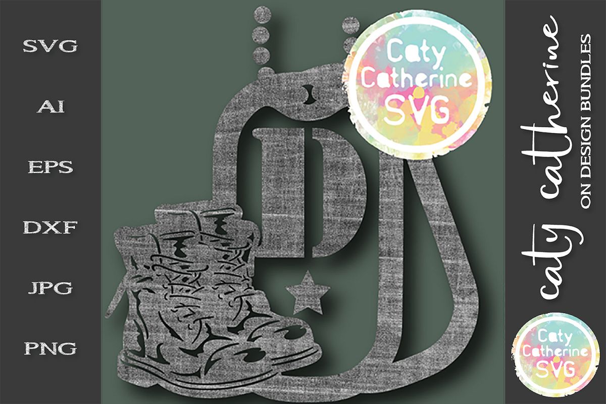 Letter D Military Dog Tags And Boots Monogram SVG Cut File example image 1