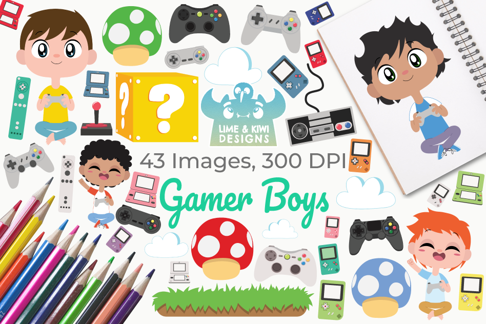 Gamer Boys Clipart, Instant Download Vector Art example image 1