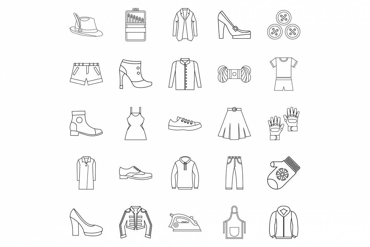 Sewing of footwear icons set, outline style example image 1