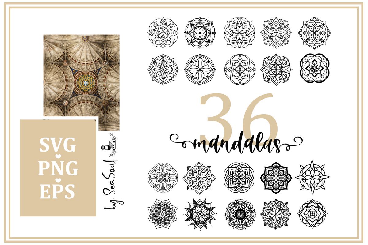 36 hand drawn mandalas. EPS, PNG, SVG Designs example image 1