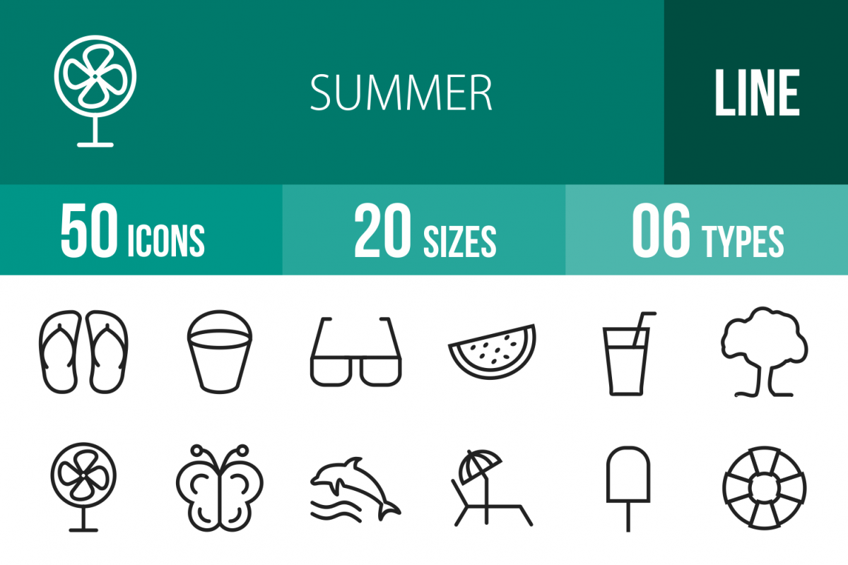 50 Summer Line Icons example image 1