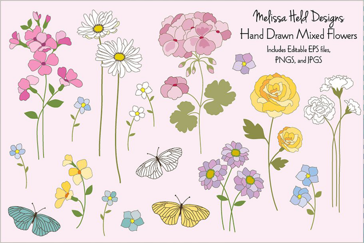 Hand Drawn Flowers & Butterflies example image 1