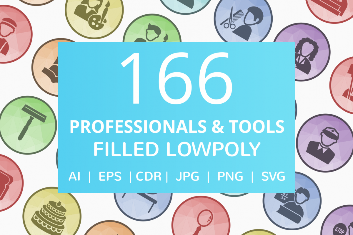 166 Professionals & their tools Filled Low Poly Icons example image 1