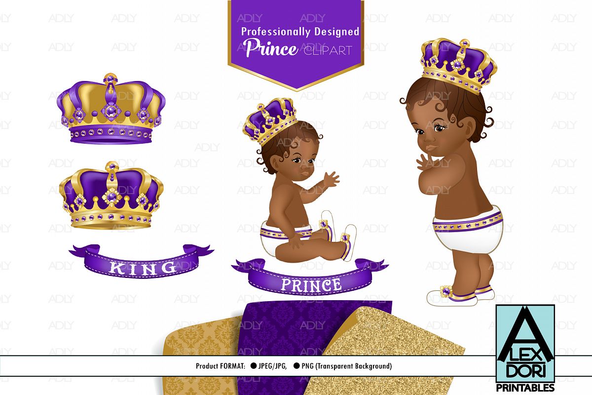 Purple Gold Baby Boy Prince, SET OF PNG, Royal Clipart example image 1