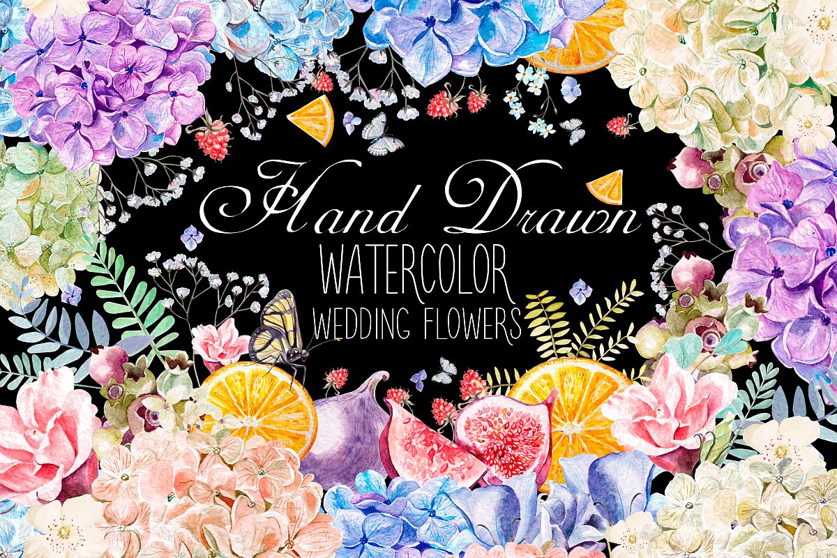 HandDrawn WATERCOLOR Wedding Flowers example image 1