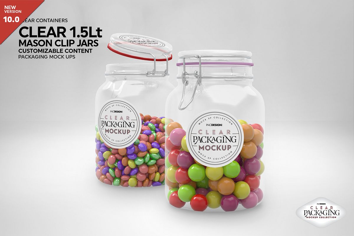 Clear 1.5 Liter Mason Clip Jar Packaging Mockup example image 1