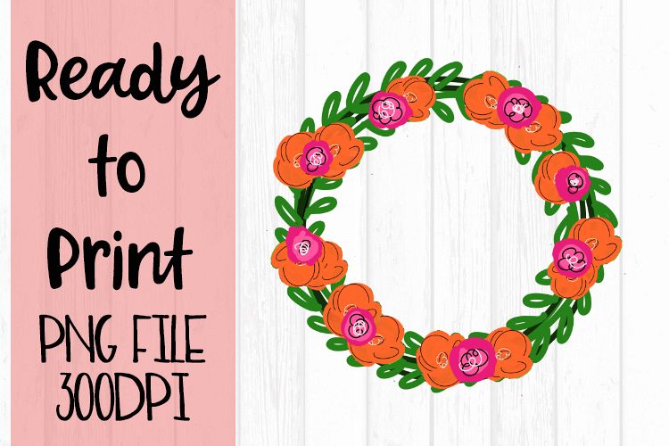 Bright Pink and Orange Wreath Ready to Print example image 1