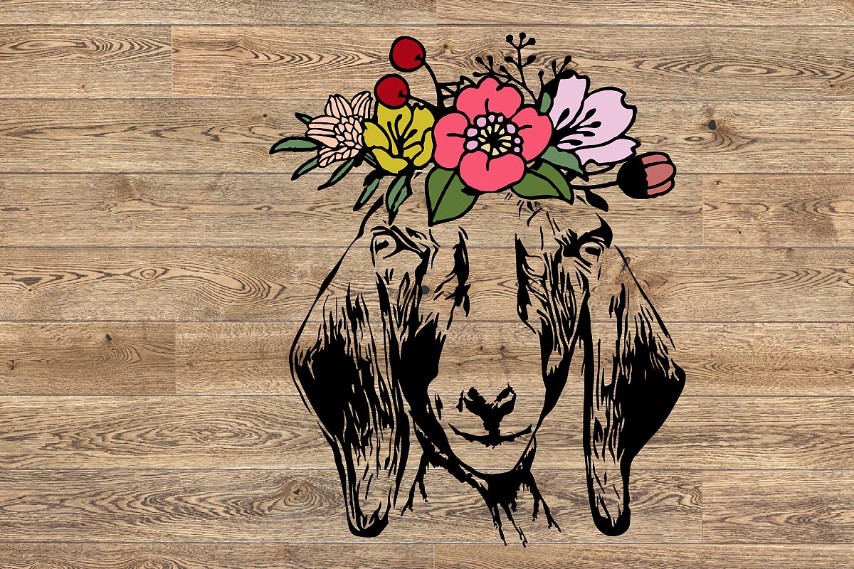 Download Goat Head whit flower SVG, feet goats Farm Milk 1317S