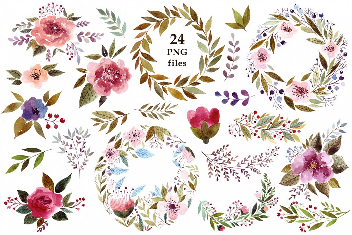 Watercolor flowers & wreaths example image 1