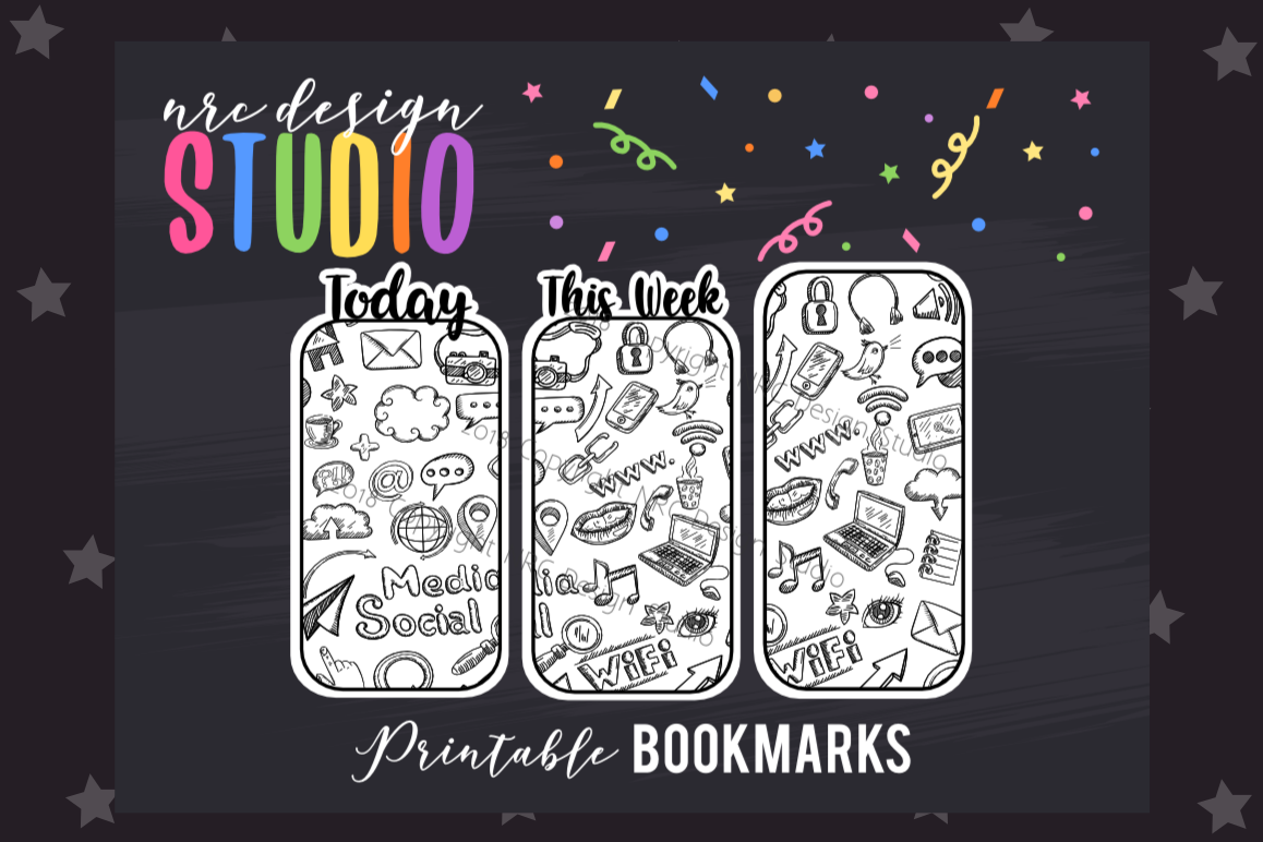 Black and White Doodles Bookmark, Planner Printable example image 1