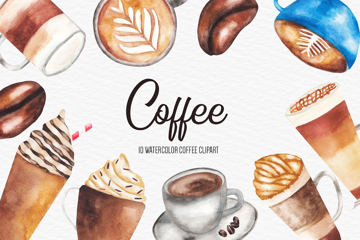 Watercolor Coffee Illustration, Coffee Clipart example image 1