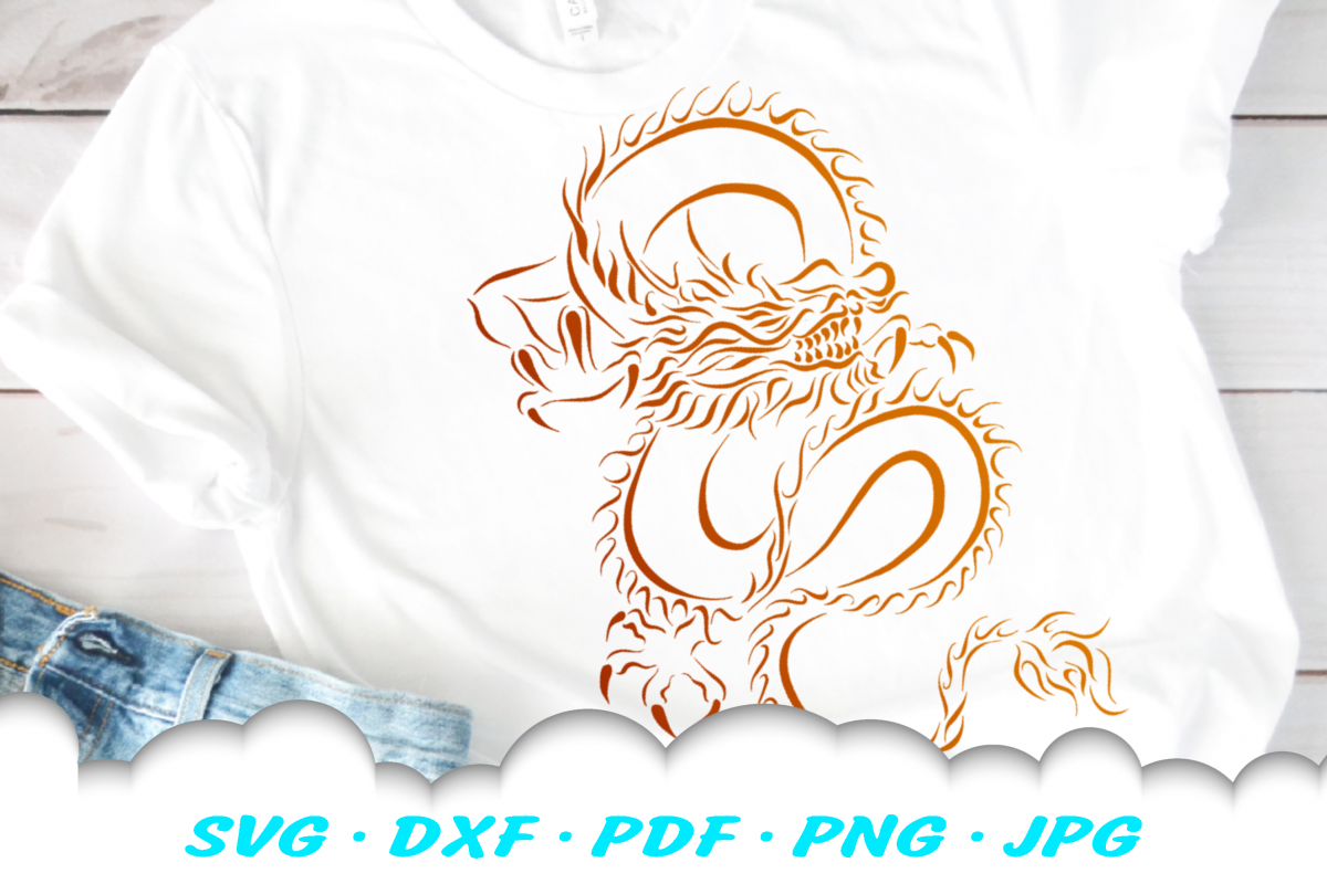 Chinese Dragon Tribal Design SVG DXF Cut Files example image 1