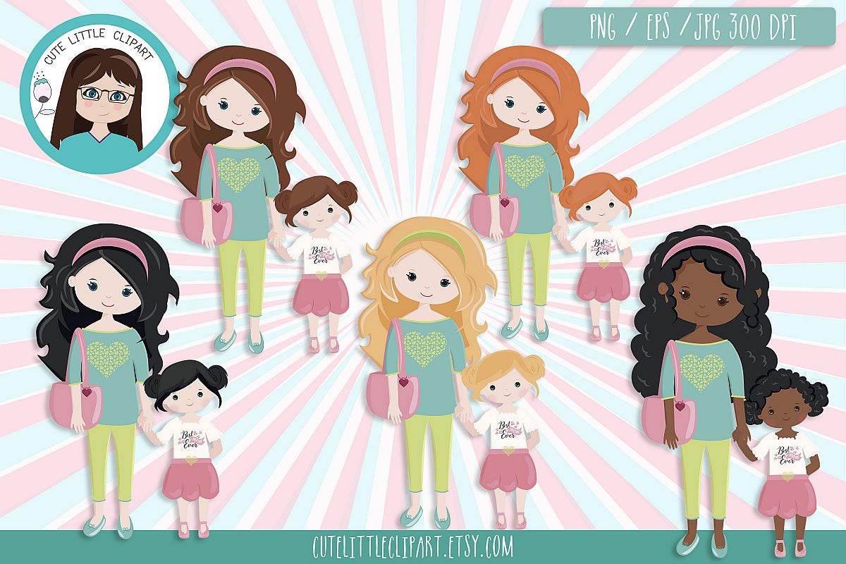 Mom and daughter clipart example image 1