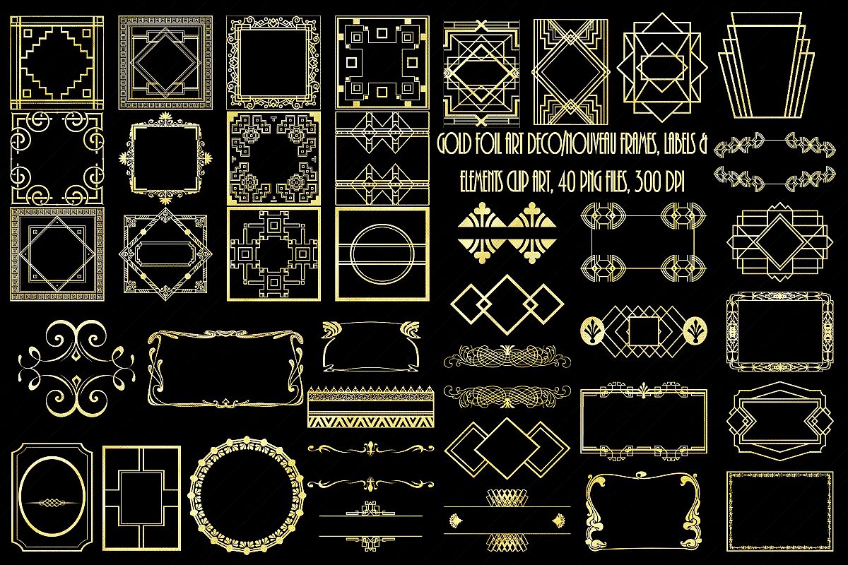 Art Deco/Nouveau Gold Foil Frames, Elements, Labels, Etc. example image 1
