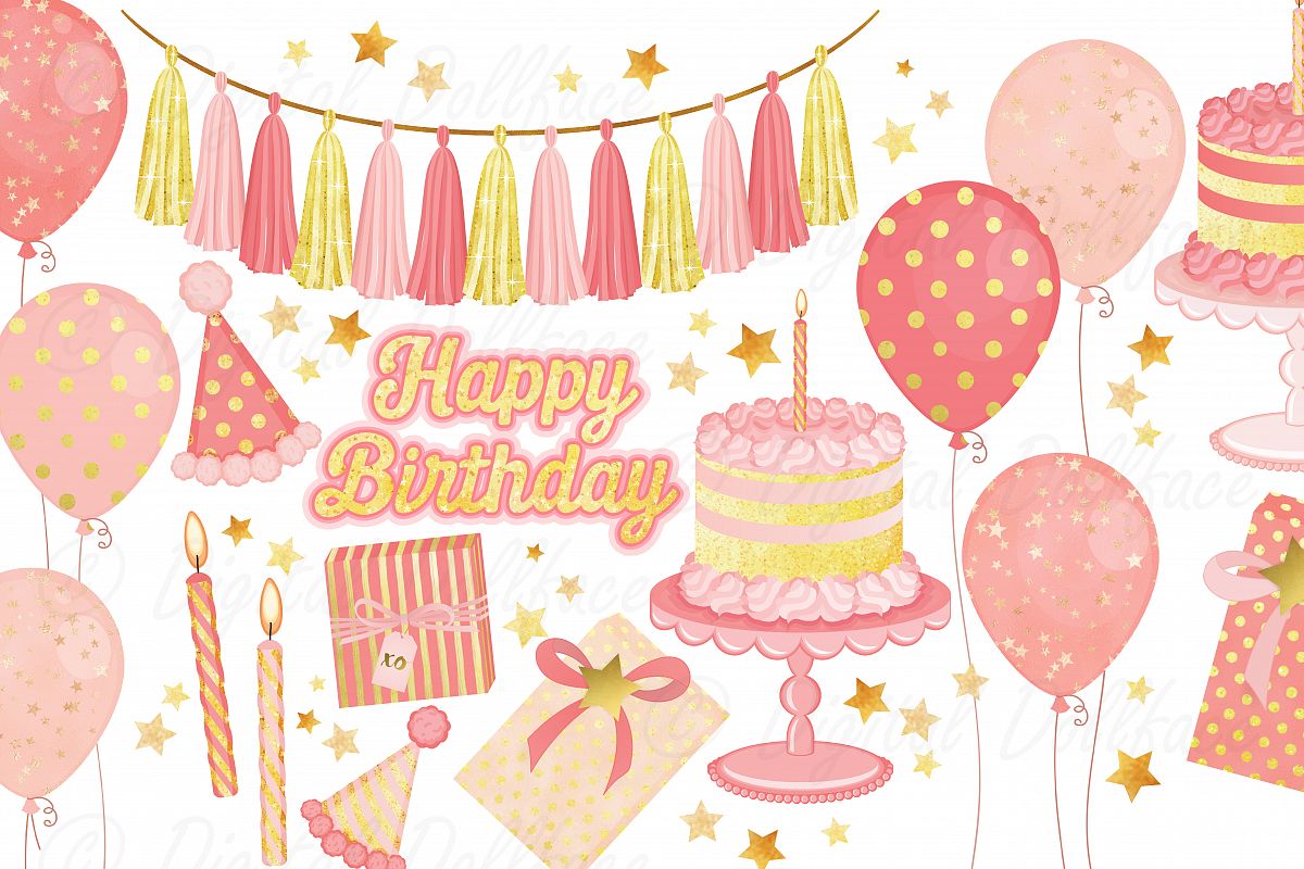 Pink Birthday Clipart Set example image 1