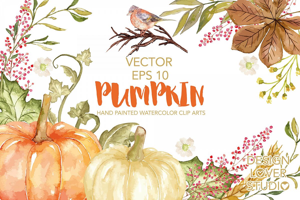 Vector watercolor pumpkin clip arts example image 1