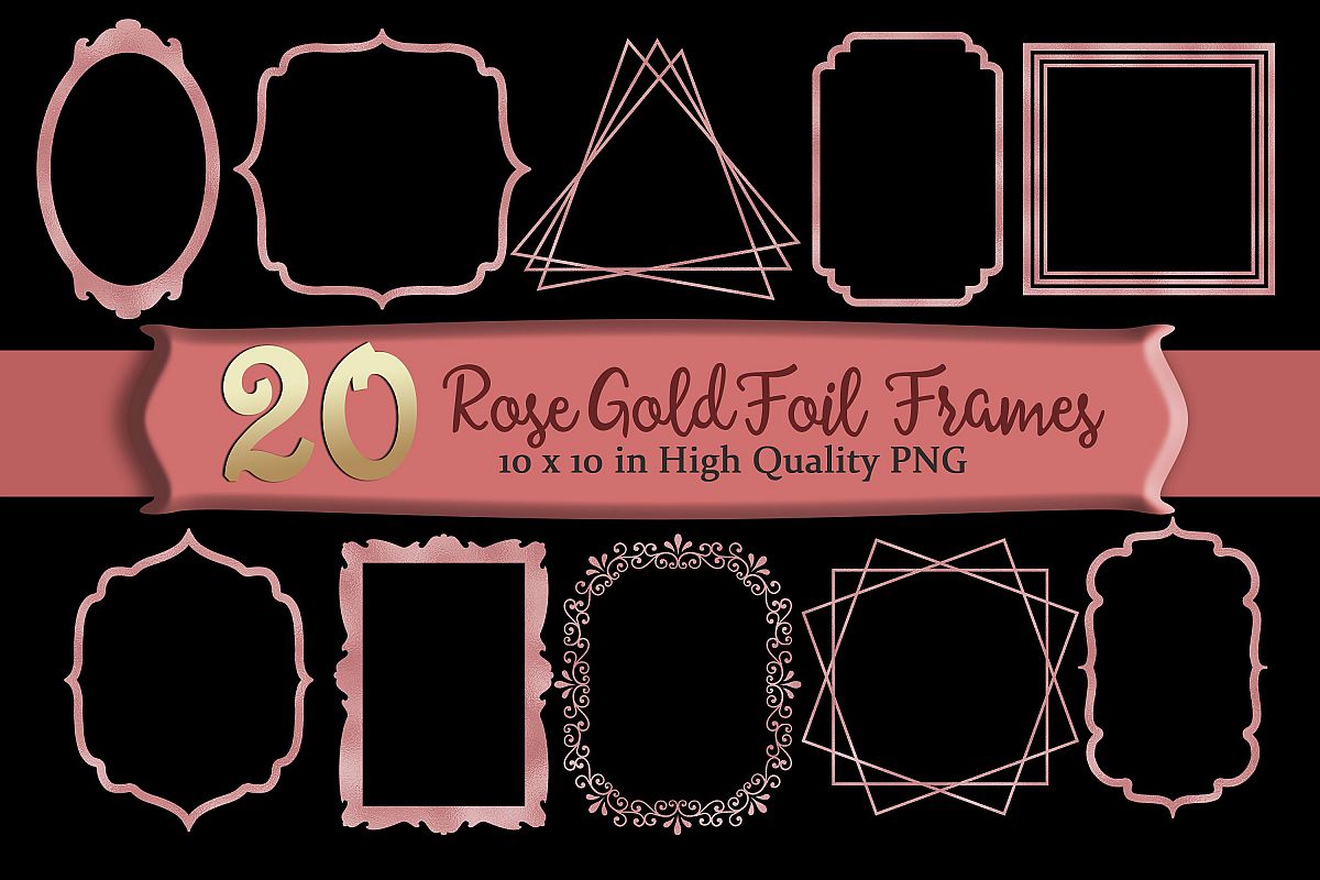 Rose Gold Frames Clipart Set of 20 example image 1