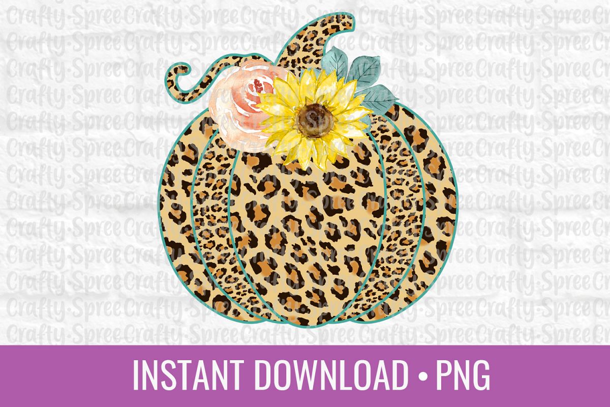 Pumpkin Leopard Print Floral PNG Sublimation DTG Design example image 1