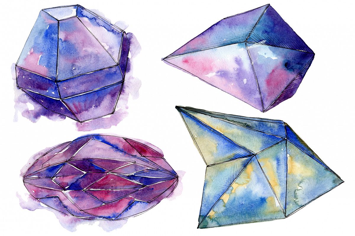 Violet crystals Watercolor png example image 1