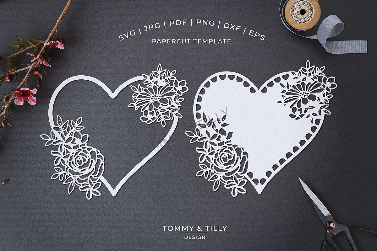 Intricate Flower Heart - Papercut SVG EPS DXF PNG PDF JPG example image 1