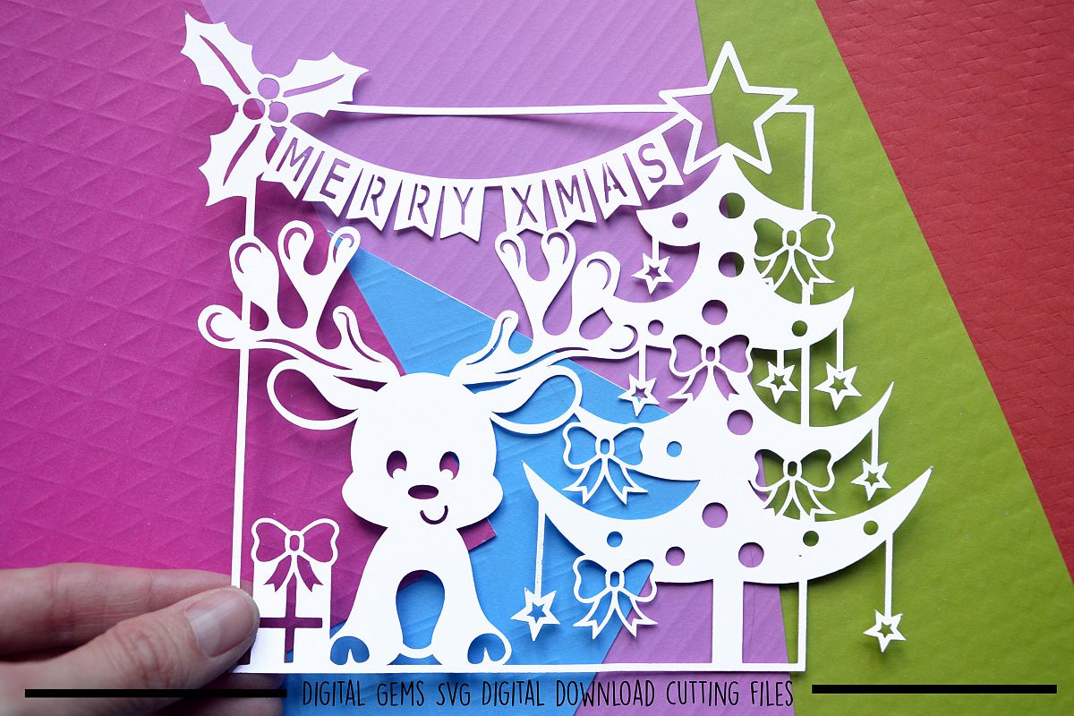 Christmas reindeer paper cut SVG DXF EPS files example image 1