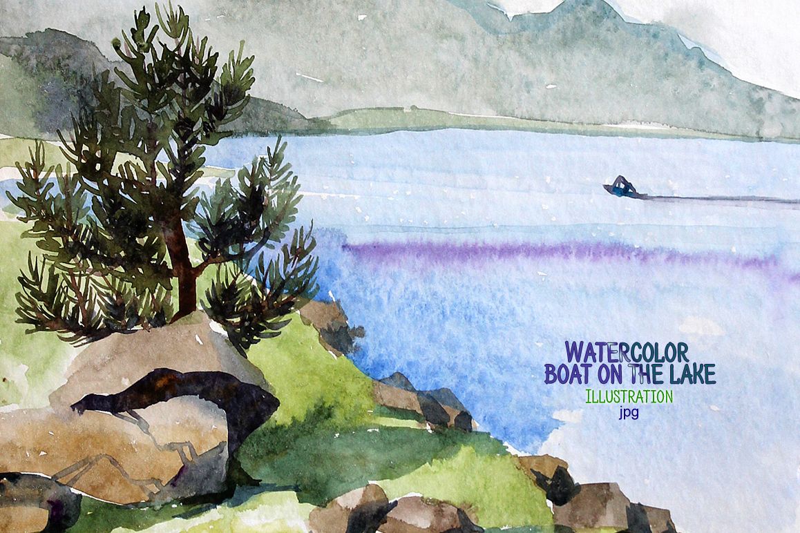 Watercolor boat on the lake example image 1