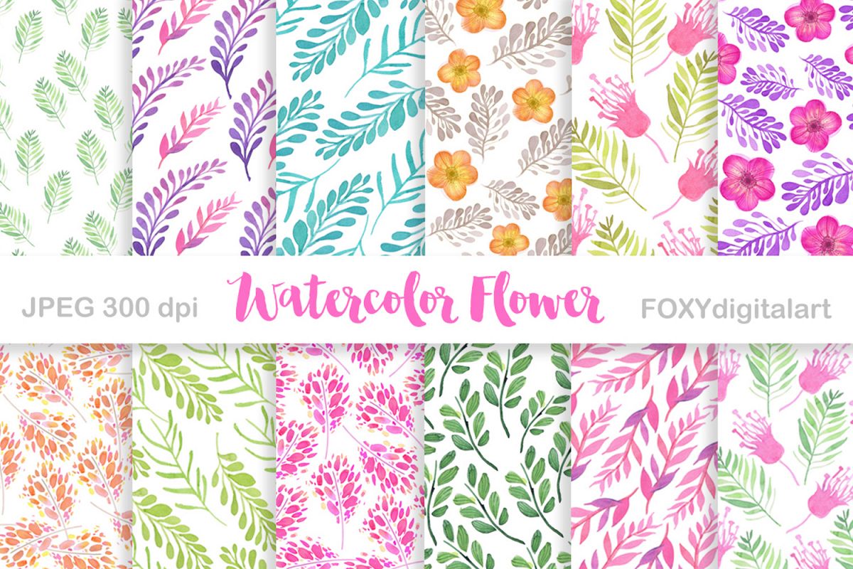 Digital paper watercolor flowers wedding retro spring floral example image 1