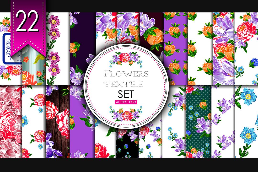Textile flowers set. example image 1