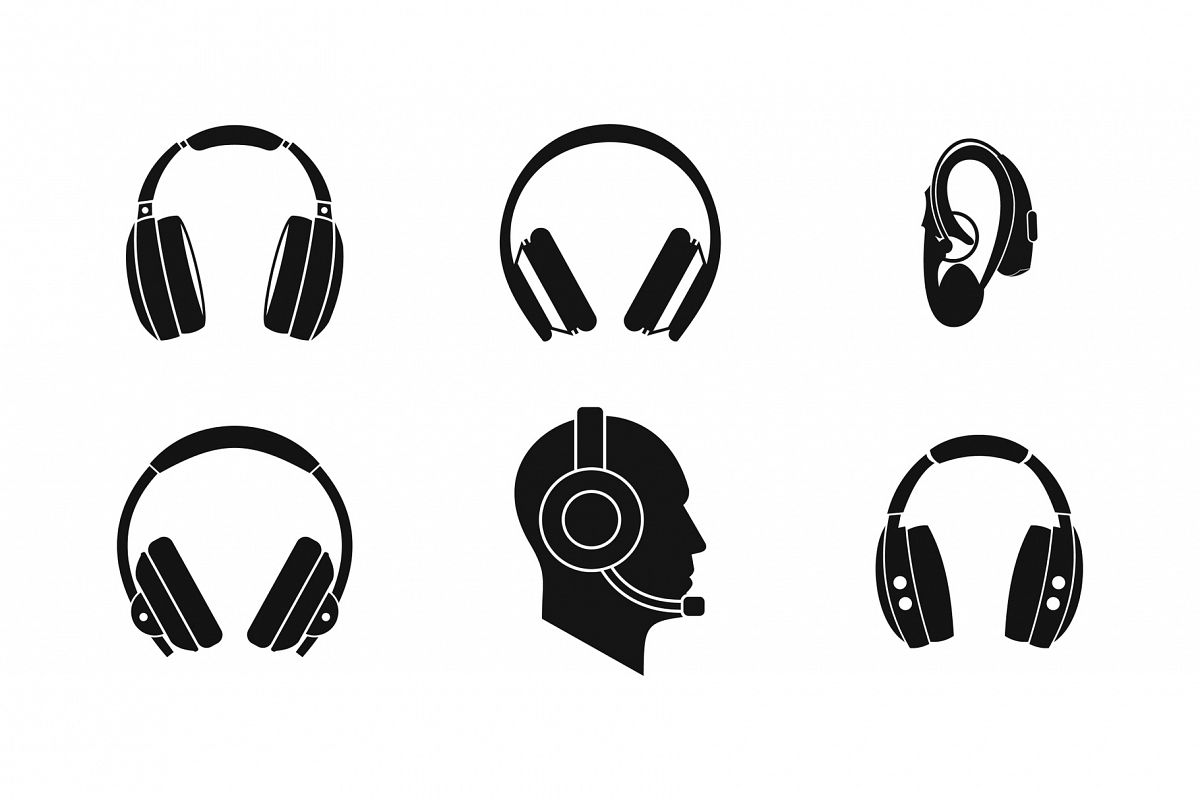 Headphones icon set, simple style example image 1