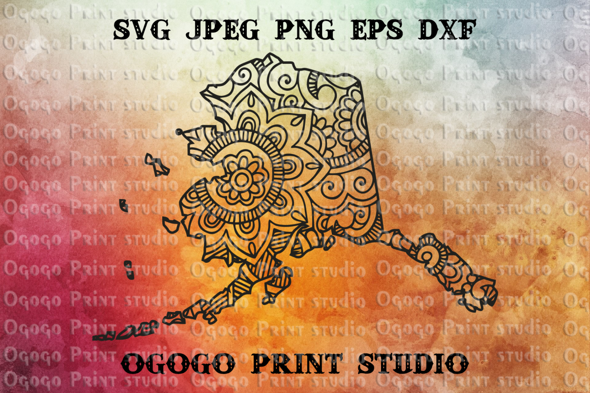 Alaska SVG, Map Zentangle SVG, Mandala svg, Travel svg example image 1
