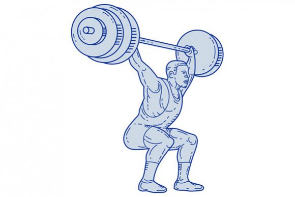 Weightlifter Lifting Barbell Mono Line example image 1