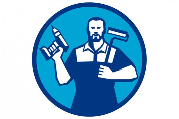 Bearded Handyman Cordless Drill Paintroller Circle Retro example image 1