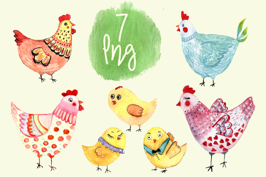7 Watercolor Hen Clip Art example image 1