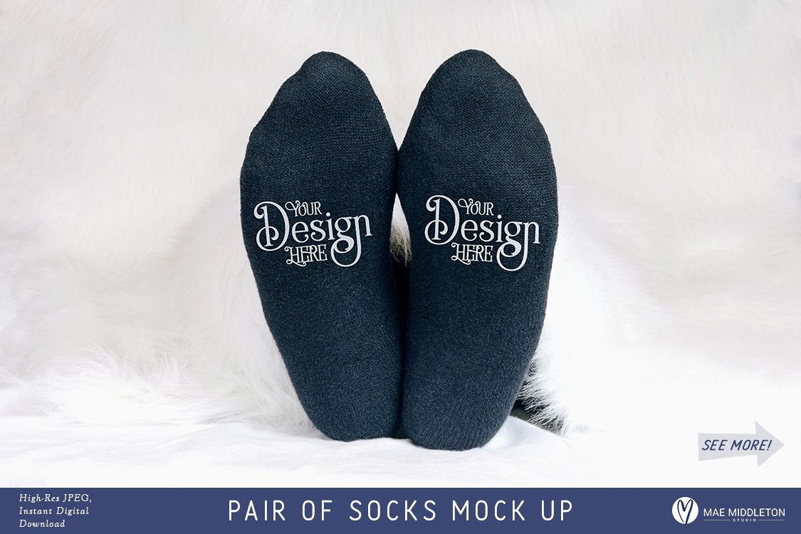 Pair of Socks Mock up for crafters, styled photo example image 1