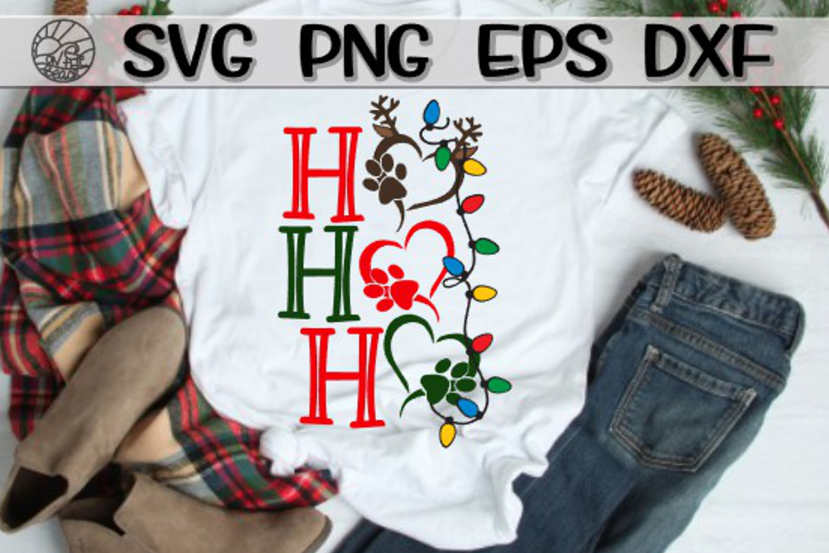 Ho Ho Ho - Paw - Christmas Lights - SVG PNG EPS DXF example image 1