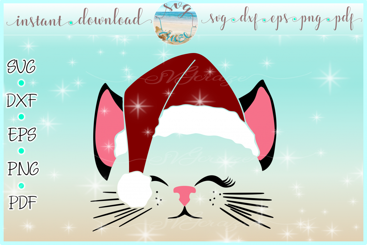 Download Cat Face with Santa Hat Christmas SVG Dxf Eps Pdf PNG ...