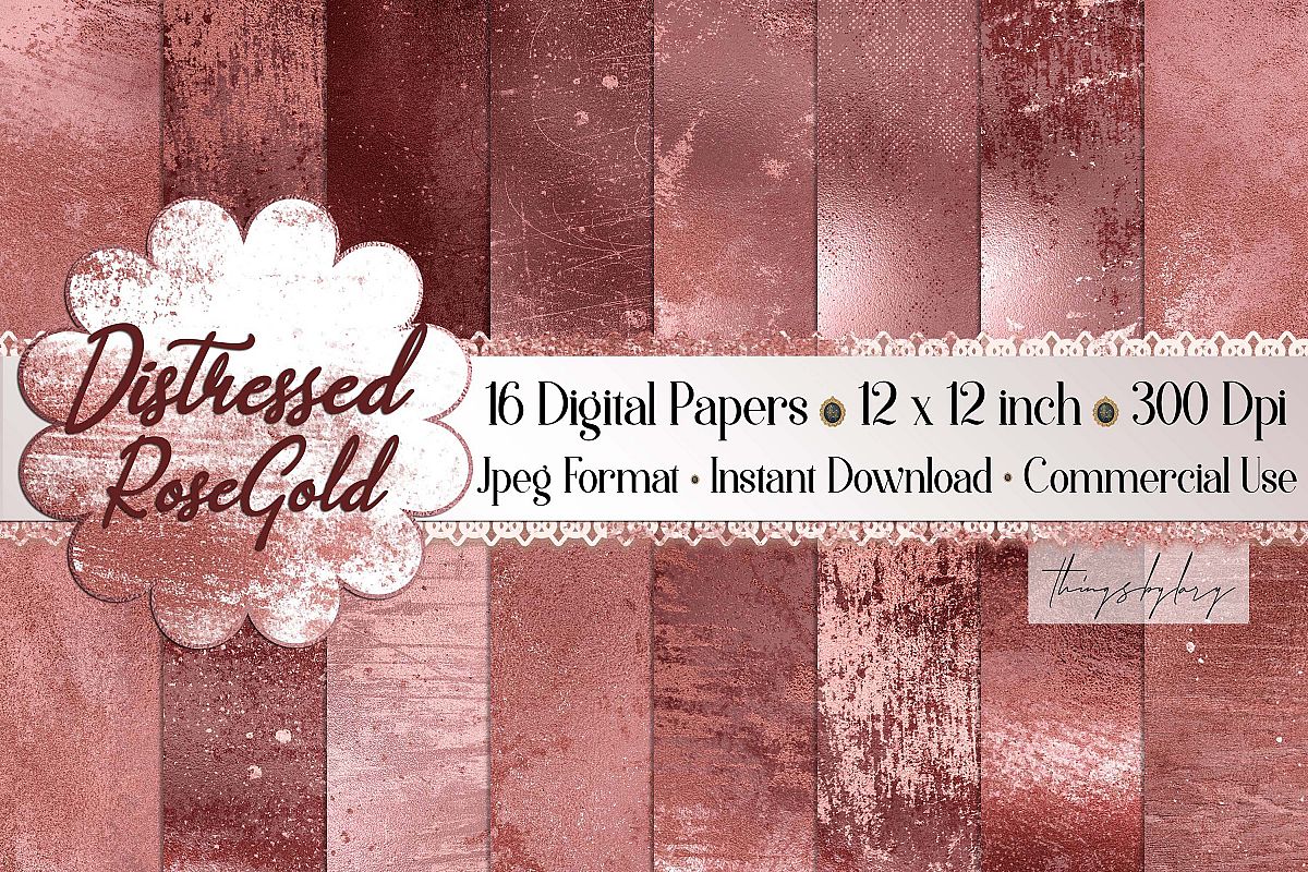 16 Distressed Grunge RoseGold Artistic Painted Digital Paper example image 1