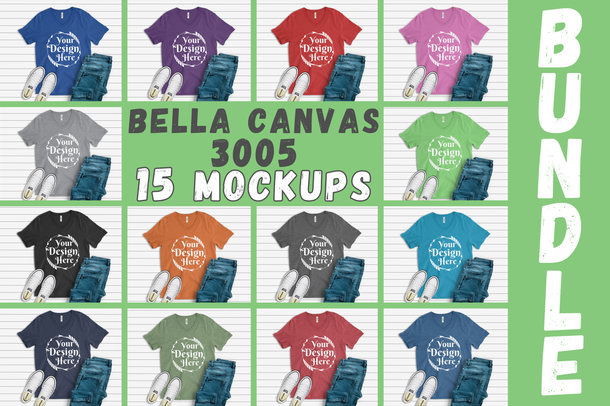 MEGA BUNDLE 15 Mockups Bella Canvas 3005 V-neck Unisex example image 1