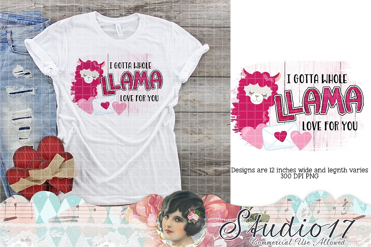 Llama Love Valentine Sublimation Design example image 1