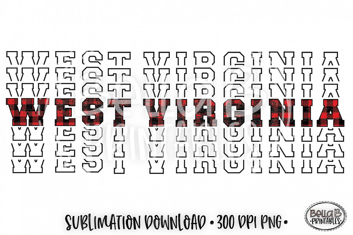 West Virginia Sublimation Design, Buffalo Plaid, Mirrored example image 1