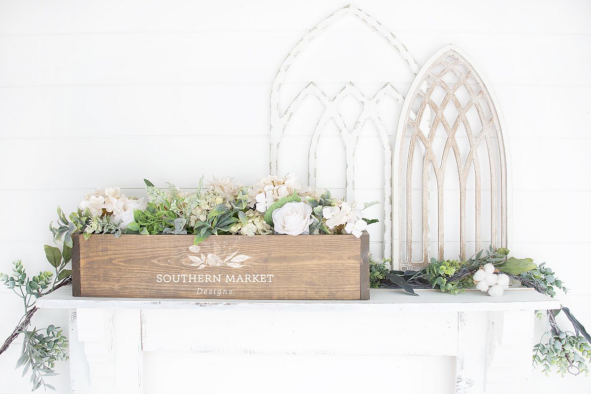 Wood Floral Box Mock Up Farmhouse Styled Photo example image 1