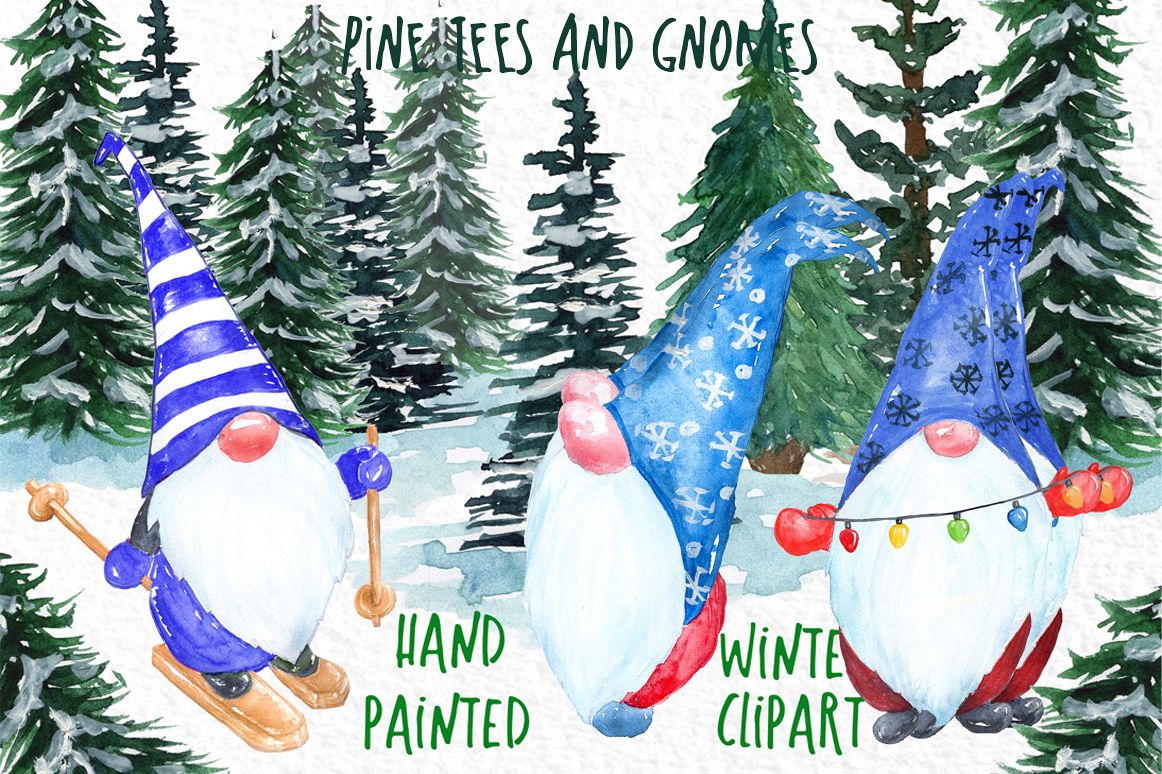 Watercolor Pine Trees clipart Scandinavian Gnome clipart example image 1