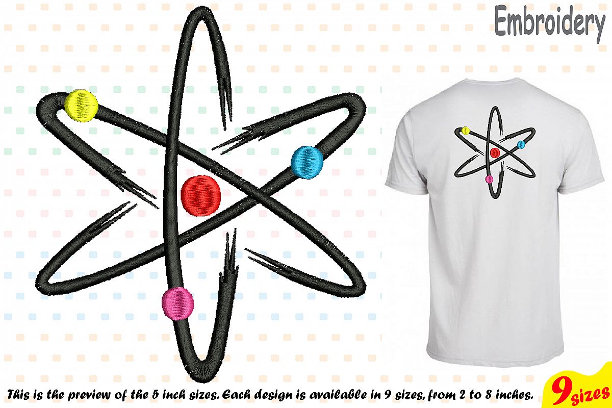 Atom Science - Designs for Embroidery Machine Instant Download Commercial Use digital file hoop icon symbol sign Nuclear Fission 189b example image 1