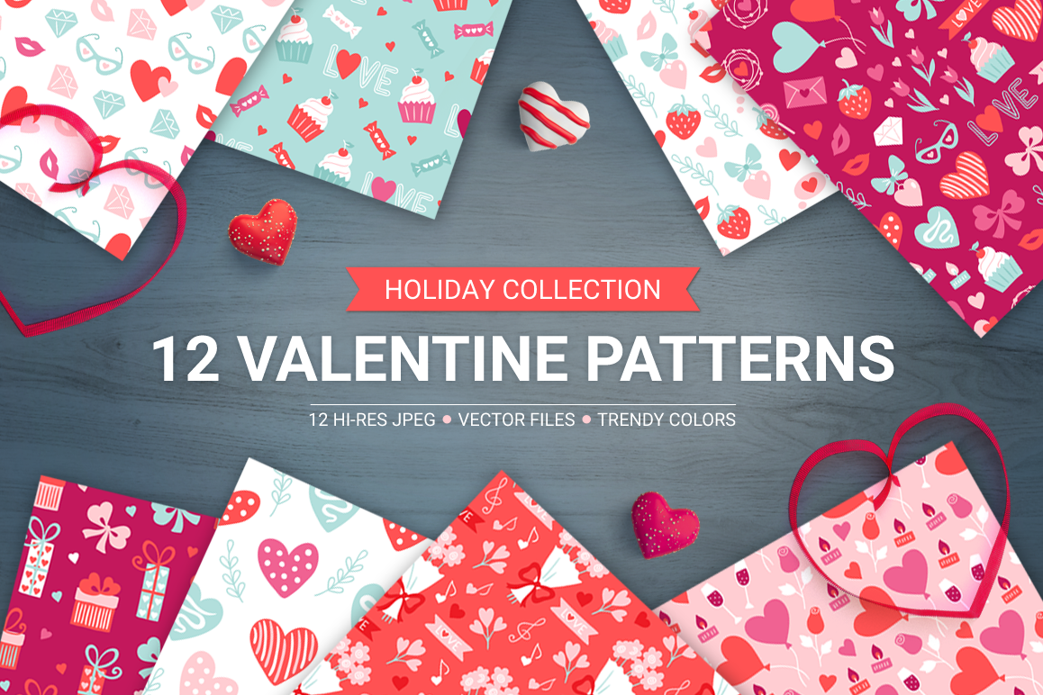 12 Valentine Seamless Patterns example image 1