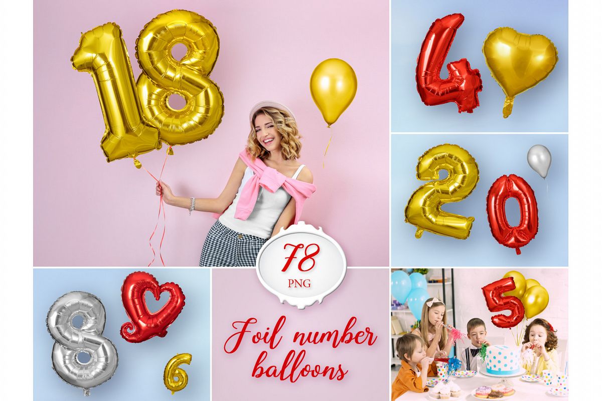 78 Foil Number Balloon Photo Overlays example image 1